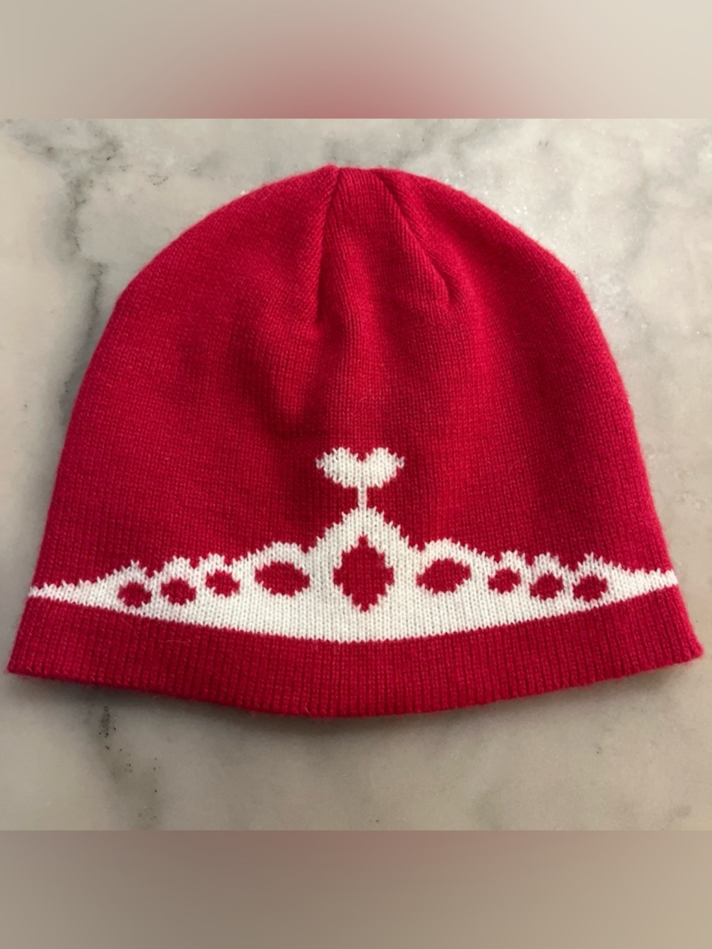 Princess Tiara Pink Magenta Knit Beanie with White Crown Design